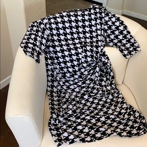 Black and white faux wrap dress.